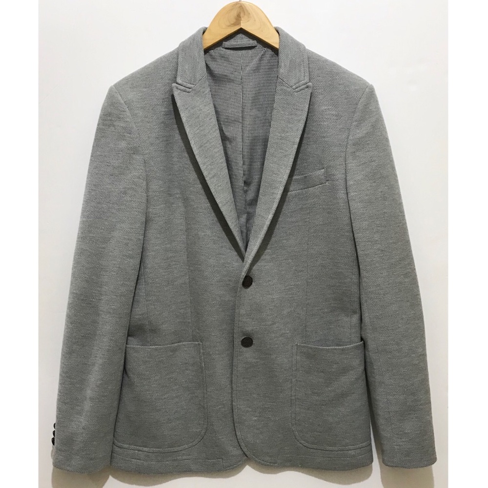 ZARA MAN Gray Pique Blazer With Elbow Patches